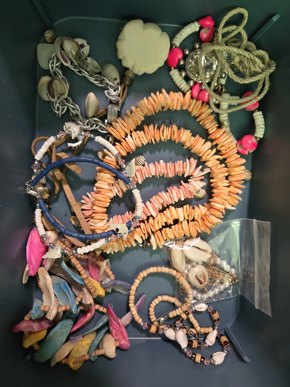 Boho Coral Shell Beaded Necklace and Bracelet Set - Orange
